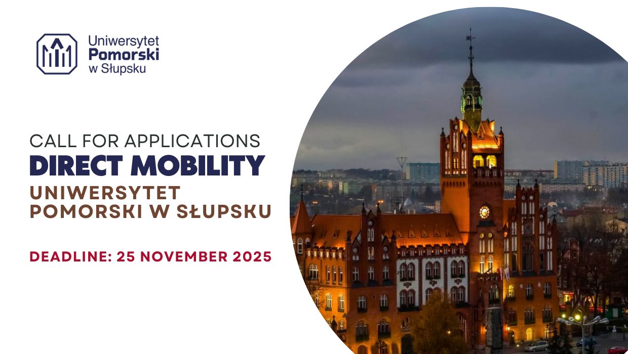 Поморський університет у Слупську (Польща) розпочинає прийом документів на семестрове навчання в рамках програми прямої мобільності (Direct Mobility) у весняний семестр 2026 р. Участь у конкурсі можуть брати студенти 2 і 3 курсів бакалаврату, та 5 курсу магістратури. 