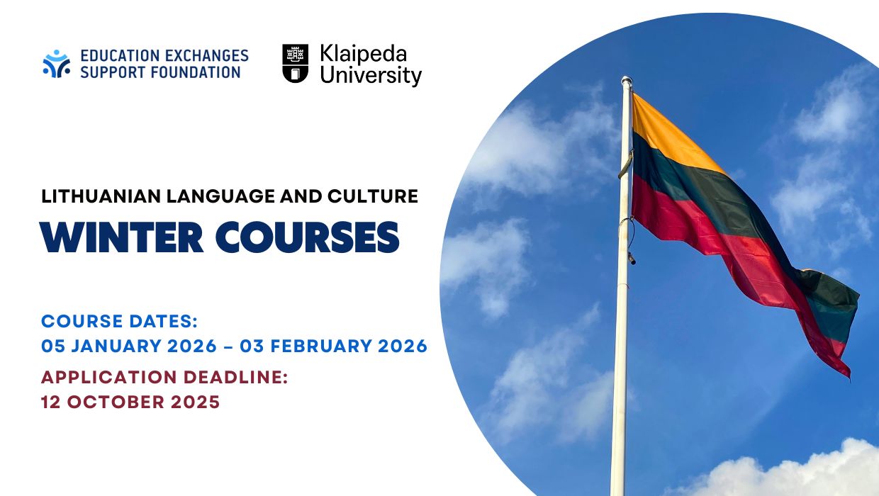 Education Exchanges Support Foundation offers to attend Lithuanian language and culture winter courses for students, lecturers, researchers from all foreign countries (except citizens of Russia and Belarus), and foreigners of Lithuanian origin from all foreign countries. These courses are not available for holders of C1 or higher levels of Lithuanian language and native speakers.